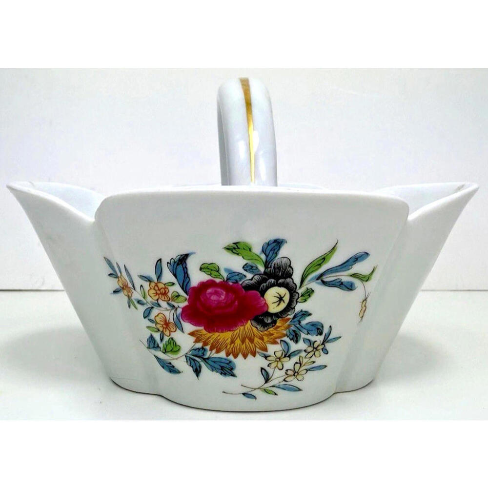 Limoges France Haviland Cathy Porcelain Basket Floral Candy Trinket Dish Gold